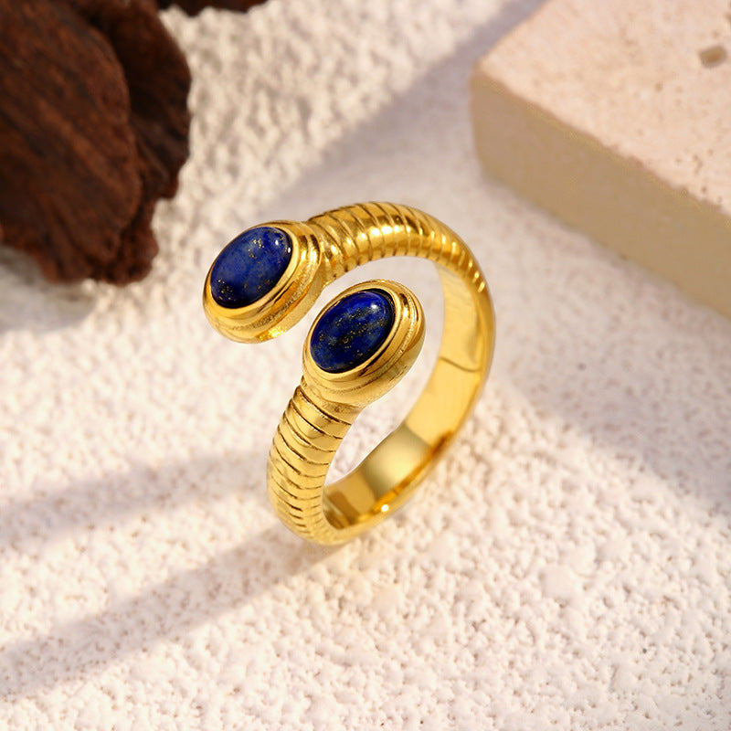 Vintage Gold Plated Lapis Lazuli Stainless Steel Ring