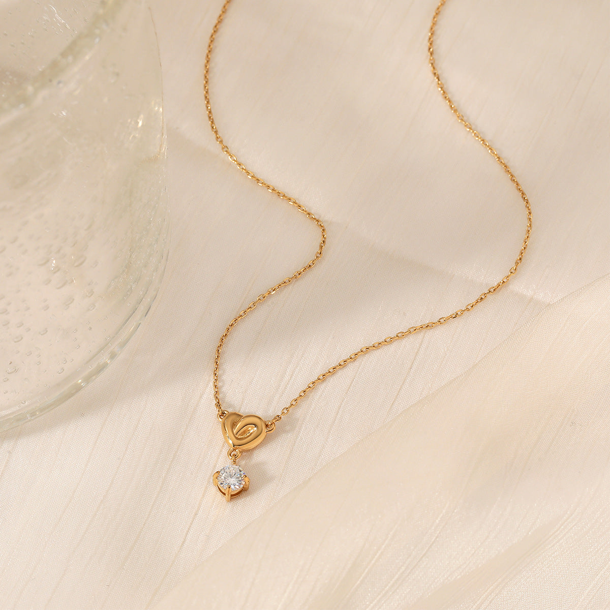 Heart Shape Zirconia Pendant Stainless Steel Necklace