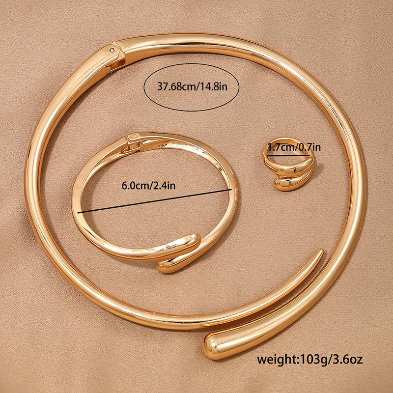 3 Piece Heavy Geometric Bracelet, Ring & Necklace Set