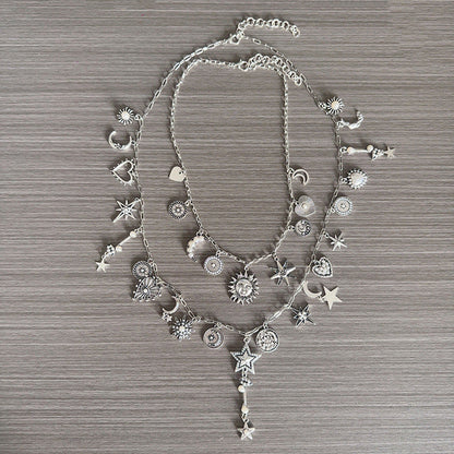 Vintage Heart Sun Moon Tassel NeckLace