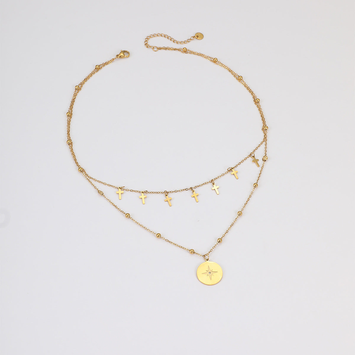 Vintage Double Strand Cross Pendant Necklace