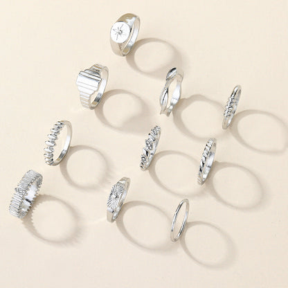 10-Piece Alloy Zirconia Statement Ring Set