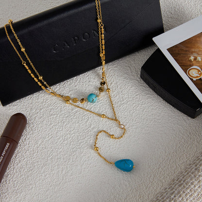 Titanium Blue Turquoise Double Layer Y-shaped NeckLace