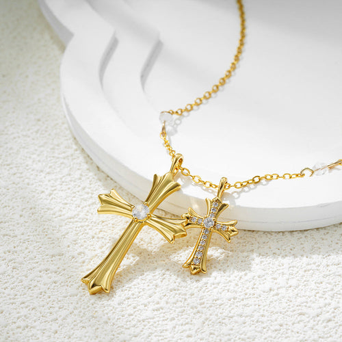Hip Hop Style Bead Chain Cross Pendant Zirconia Necklace