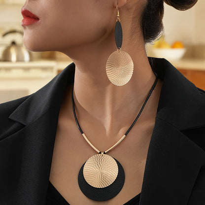 3-Piece Large Round Disc Pendant Statement Earrings & Necklace Set
