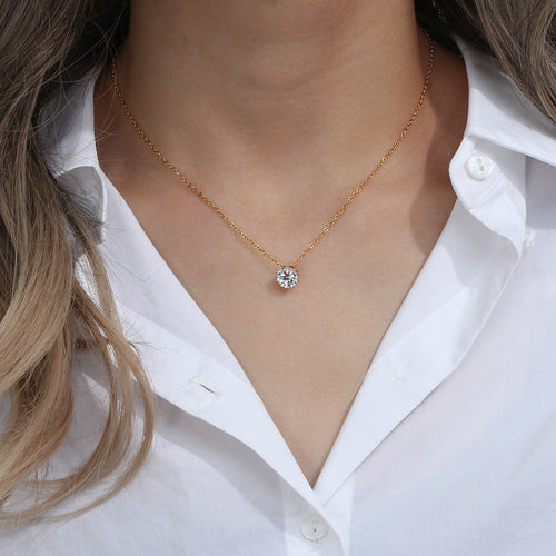 Radiant Solitaire - Gold Necklace
