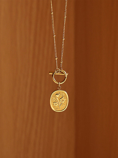 OT Buckle Engraved Titanium Steel Necklace Of Oval Pendant