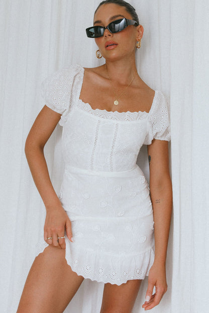 Bliss Moment Lace-Up Back Mini Dress White
