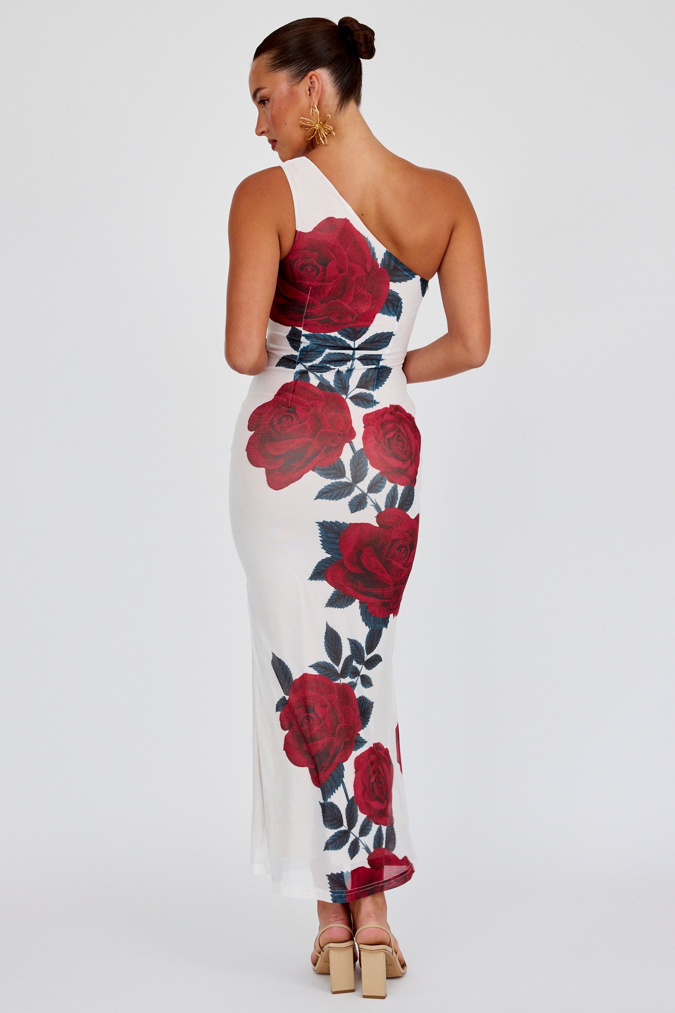 Desiree One Shoulder Mesh Maxi Dress Rose
