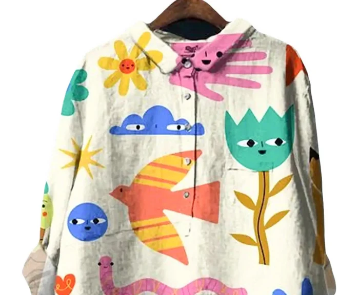 Abstract Print Relaxed-Fit Button-Down Shirt for Women | Poly-Cotton