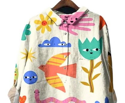 Abstract Print Relaxed-Fit Button-Down Shirt for Women | Poly-Cotton