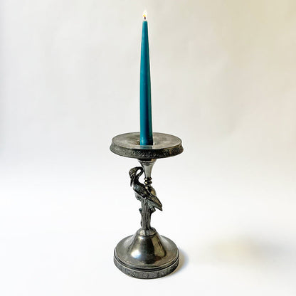 Aesthetic Movement Silver Plated Metal Candle Holder with Crane and "M" Monogram
