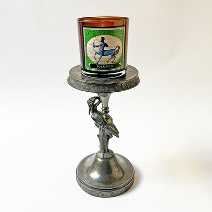 Aesthetic Movement Silver Plated Metal Candle Holder with Crane and "M" Monogram