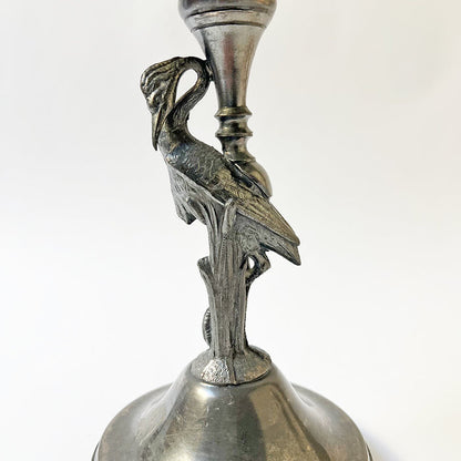 Aesthetic Movement Silver Plated Metal Candle Holder with Crane and "M" Monogram