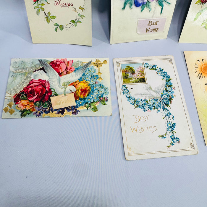 Antique Embossed Best Wishes Postcards Lot of 6 Floral Greeting Cards Germany Edwardian 1908–1914 Bundle