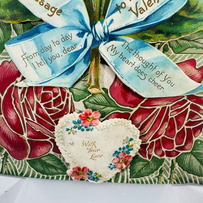Antique Stand-Up Victorian Valentine Card (c.1909–1912) — Embossed Cherub, Dove & Roses — 10" x 7"