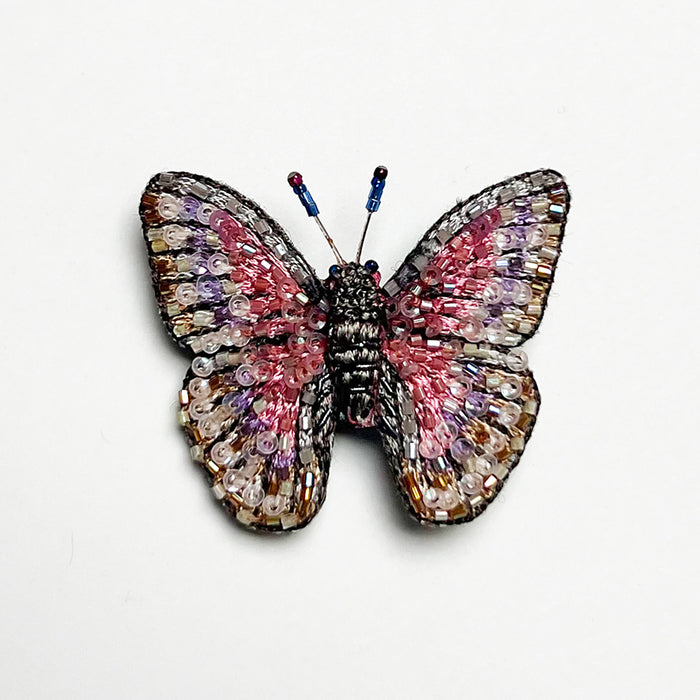 Beaded Pink Butterfly Embroidered Pin by Trovelore