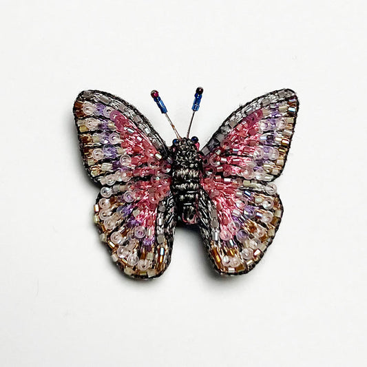 Beaded Pink Butterfly Embroidered Pin by Trovelore