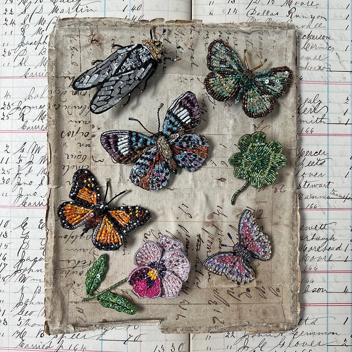Beaded Pink Butterfly Embroidered Pin by Trovelore