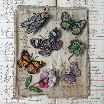 Beaded Pink Butterfly Embroidered Pin by Trovelore