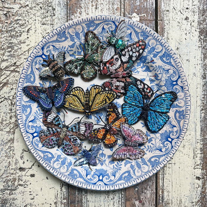 Beaded Pink Butterfly Embroidered Pin by Trovelore
