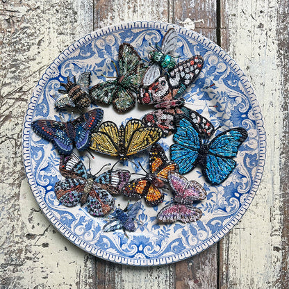 Beaded Pink Butterfly Embroidered Pin by Trovelore