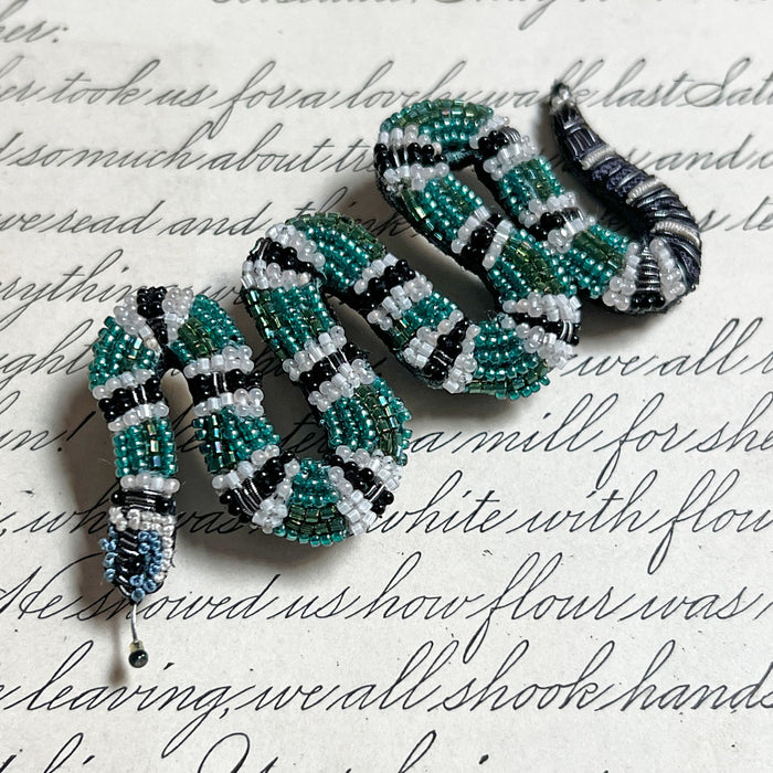 Beaded Striped Snake Embroidered Pin by Trovelore