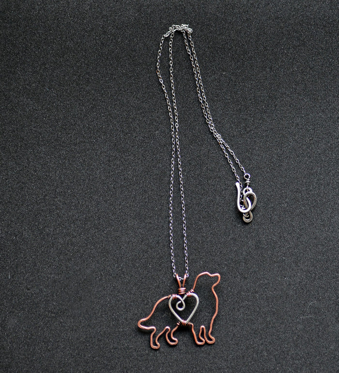 "Bernese Mountain Dog Pendant with Sterling Silver Heart & Chain"
