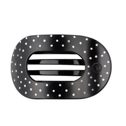 Black Polka Dot Party Large Flat Round Hair Clip