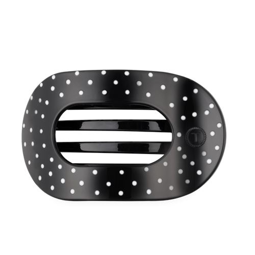 Black Polka Dot Party Large Flat Round Hair Clip