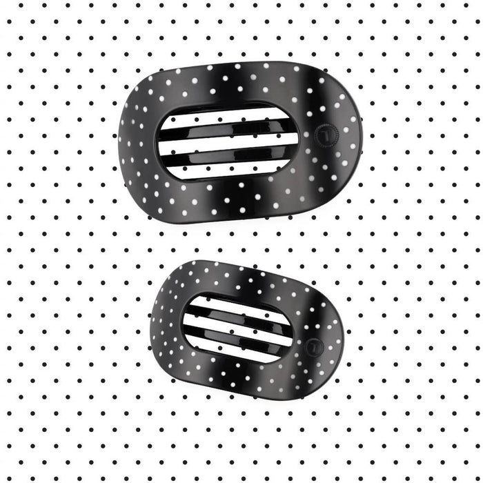 Black Polka Dot Party Large Flat Round Hair Clip