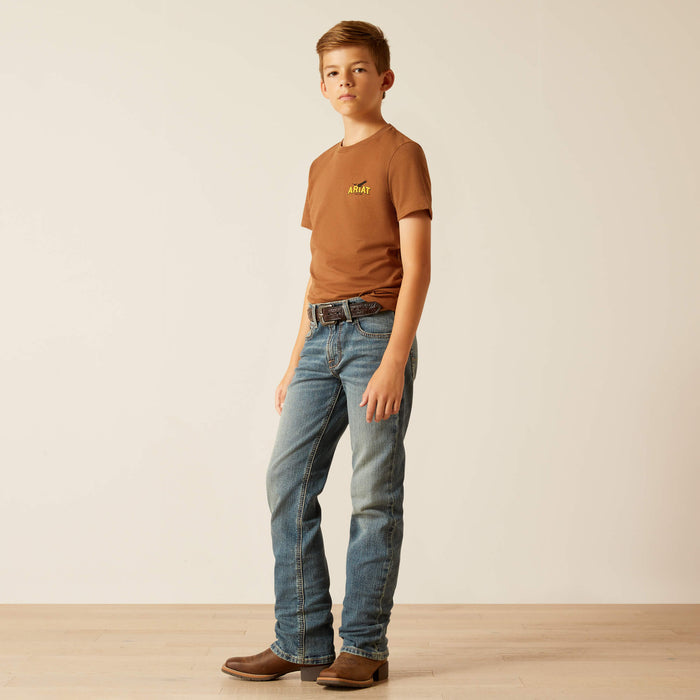 Boy's Ariat B5 slim straight jean in a medium wash.