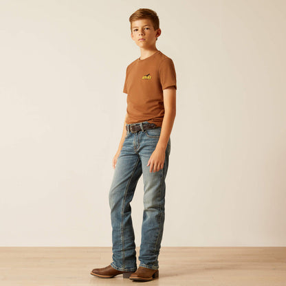 Boy's Ariat B5 slim straight jean in a medium wash.