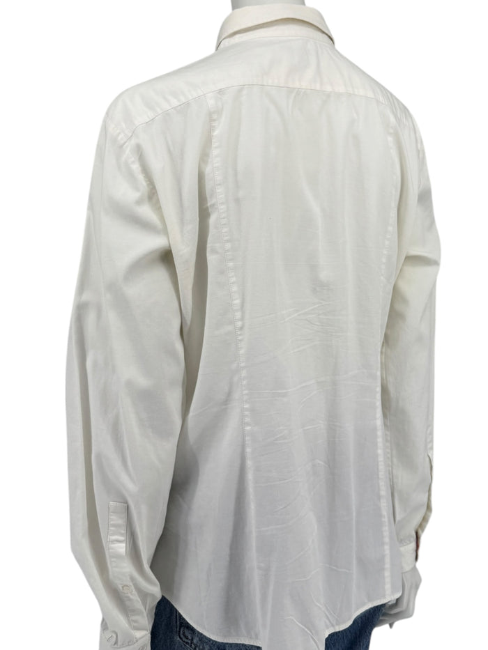 Burberry Brit White Stretch Cotton Nova Check Trim Button Front Shirt XL