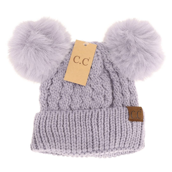 CC Beanie Cable Knit Double Matching Pom Beanie