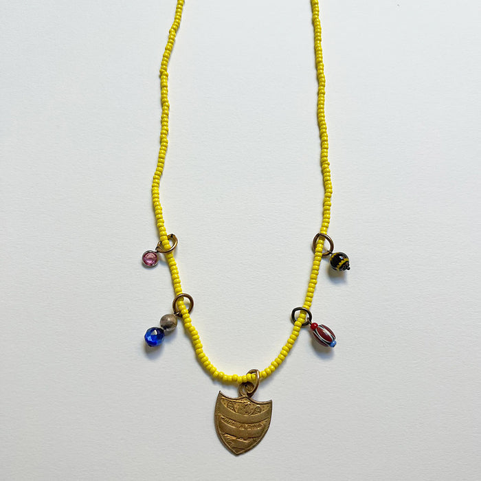 Collage Necklace: Yellow with Eagle & Ribbon Shield (O256)