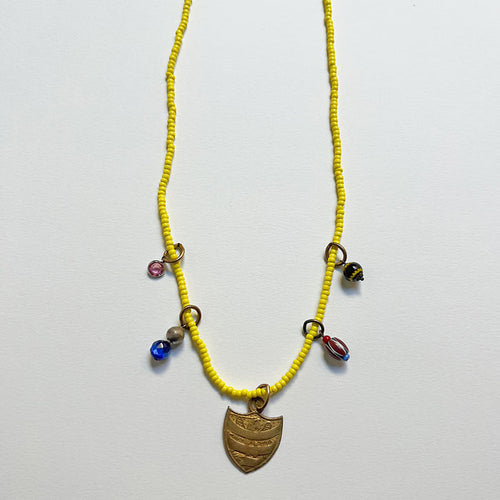 Collage Necklace: Yellow with Eagle & Ribbon Shield (O256)