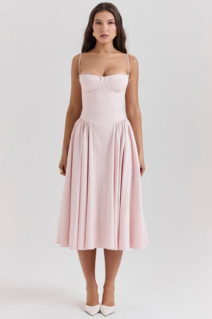 ballerina pink twill corset midi dress