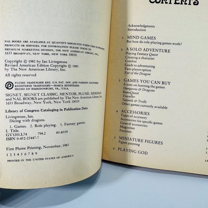 Dicing with Dragons Role-Playing Games Guide Book (1983) — Ian Livingstone | First Plume Printing, Fantasy Gaming Nonfiction