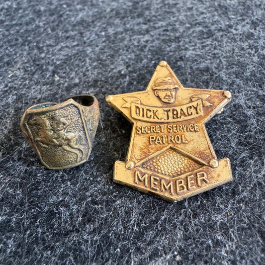 Dick Tracy Secret Service Patrol Badge + Cisco Kid Ring | Vintage Radio & Cereal Premiums