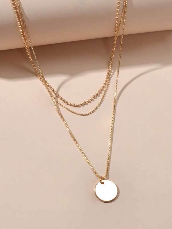 Disc Pendant Layered Necklace for Women