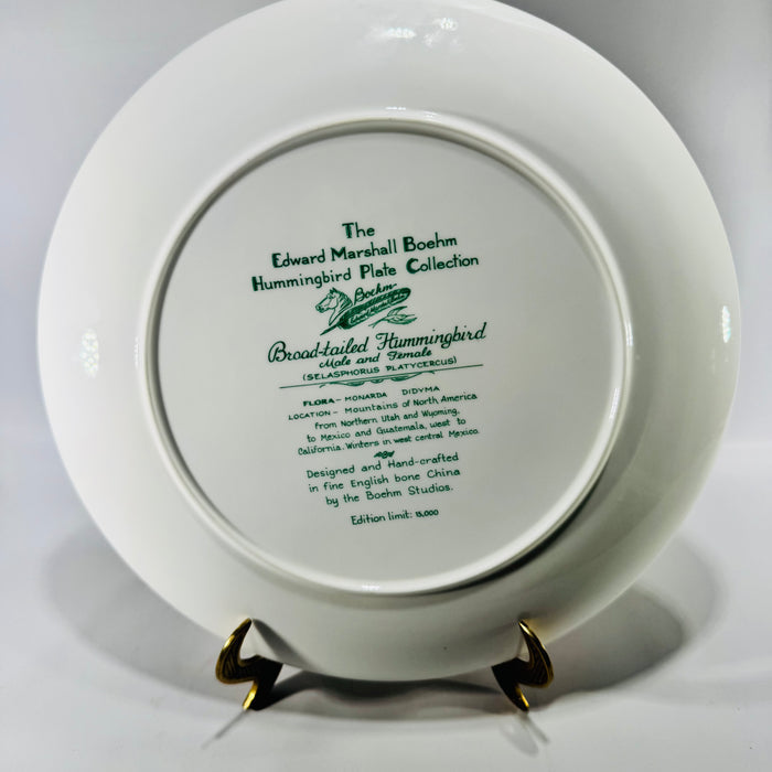 Edward Marshall Boehm Broad-tailed Hummingbird Collector Plate, Fine English Bone China, Vintage Bird Wall Decor, 11 Inch Plate