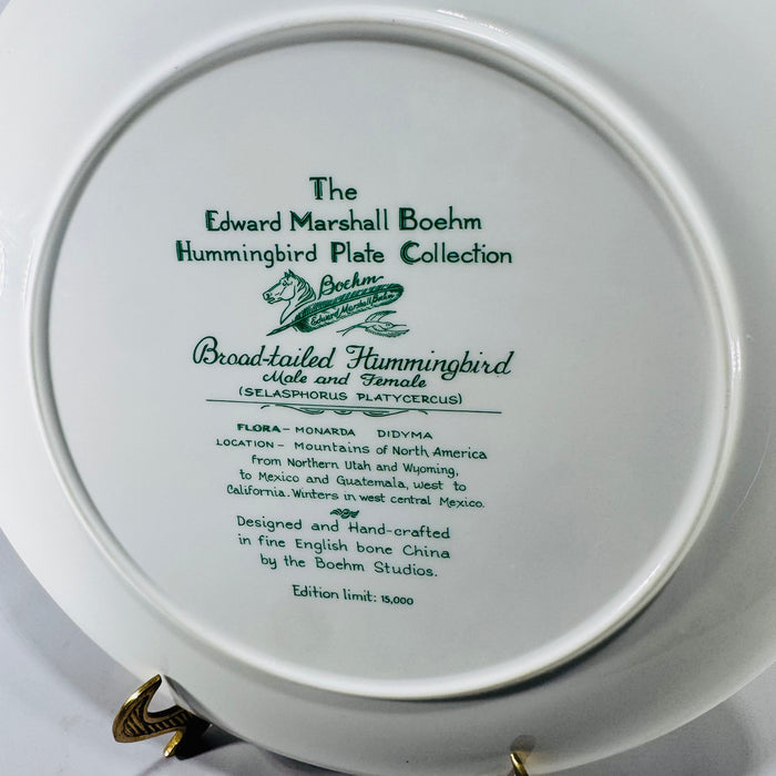 Edward Marshall Boehm Broad-tailed Hummingbird Collector Plate, Fine English Bone China, Vintage Bird Wall Decor, 11 Inch Plate