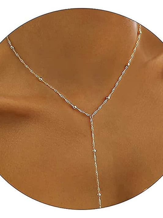 1PC Necklace 14K Gold Plated Zircon Y Lariat Necklaces Long Drop CZ Pendant Y Necklace for Women Dainty Diamond Chain Necklace Fashion Jewelry for Women
