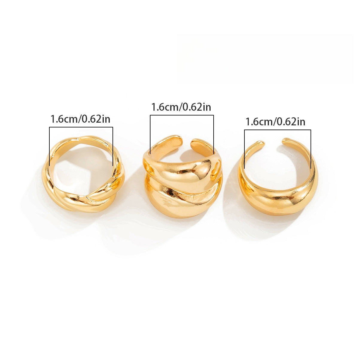 3-Piece Polished Liquid Metal Textured Band Ring Set
