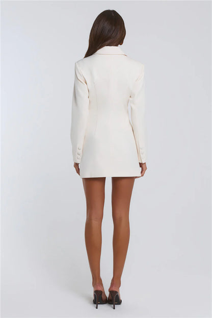Preppy Perfection Long Sleeve Tailored Mini Dress Cream