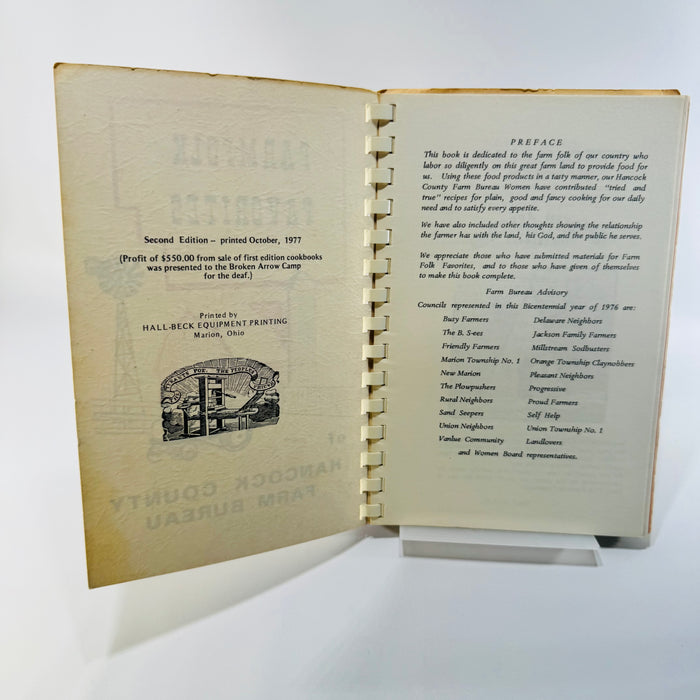Farmfolk Favorites of Hancock County Farm Bureau 1977 Second Edition Ohio Cookbook