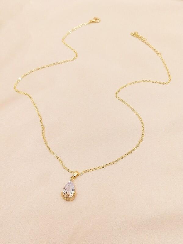 Faux Teardrop Crystal Charm Necklace for Women