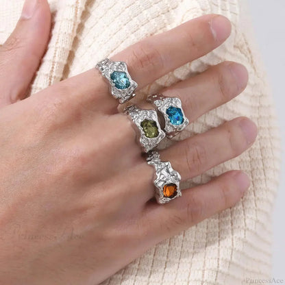 Fiery Colorful Zircon Gothic Band