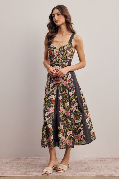 Floral Panel Midi Dress